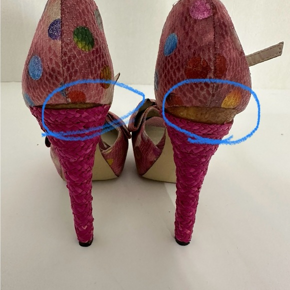 Dolce by Mojo Moxy Pink Polka Dot Snakeskin Bow Heels Y2K Size 7.5M SEE NOTE - Picture 14 of 16